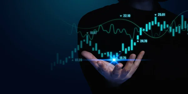 Zakenman Met Financiële Grafiek Aan Hand Bedrijfs Handels Verzekeringsimago — Stockfoto