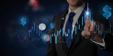 Şamdanları ve istatistik verilerini elinde tutan işadamı, finans, iş ve ticaret imajı