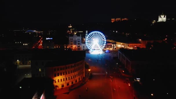 Aerial Ferris Wheel Historical Centre Capital Ukraine Kyiv City Downtown — Vídeo de Stock
