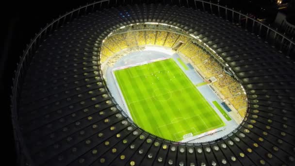 Aerial Night View Soccer Stadium Downtown Kyiv Ukraine Tourism Landmark — Stock video