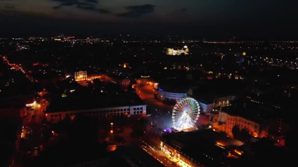 Aerial Kijów Miasto Śródmieście Nocy Góry Historyczne Centrum Stolicy Ukrainy — Wideo stockowe