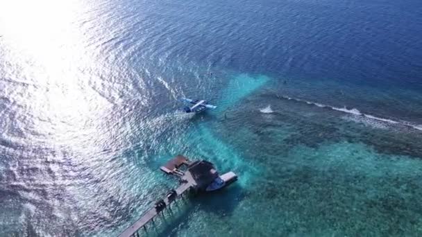 Seaplane Runway Get Ready Take Tropical Atoll Island Maldives Coral — Vídeo de Stock