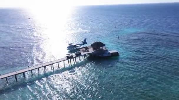 Aerial Tourists Get Board Depart Maldivian Island Hotel Employees Escort — Vídeo de Stock