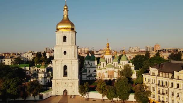 Aerial Bell Tower Saint Sophias Cathedral Kyiv Ukraine Historical Religious — Video Stock