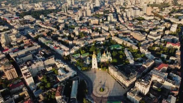 Aerial Cityscape Morning Kyiv Catedral Santa Sofía Monumento Bogdan Khmelnitsky — Vídeos de Stock