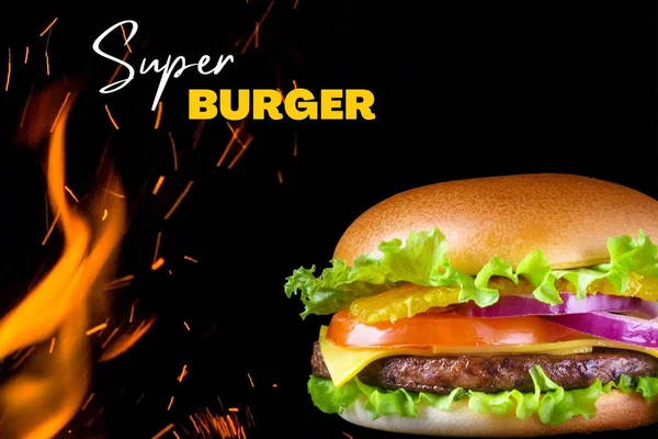 패스트 플라이어 Fast Food Flyer 레스토랑 정크푸드등을 디자인 감자튀김 그리고 — 스톡 사진