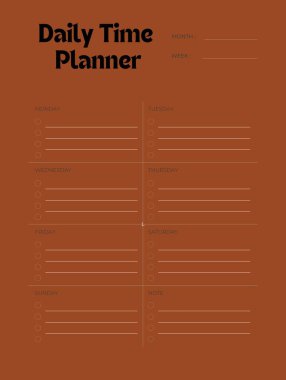 Weekly planner. Cute page for notes. Notebooks, decals, diary, school accessories. Cute romantic vector page.