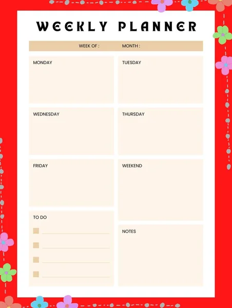 Planificador Semanal Linda Página Para Notas Cuadernos Calcomanías Diario Accesorios — Foto de Stock