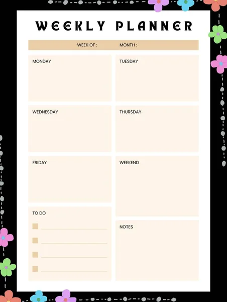 Planificateur Hebdomadaire Page Mignonne Pour Les Notes Carnets Décalcomanies Agenda — Photo
