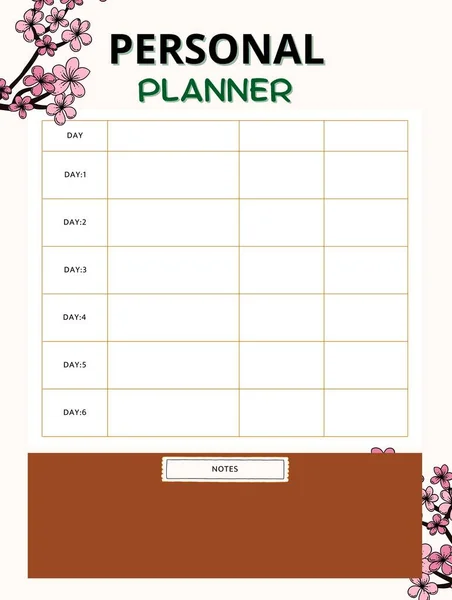 Weekly planner. Cute page for notes. Notebooks,decals, diary, school accessories. Cute romantic vector page.