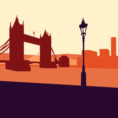 Düz vektör şehri. Mimarlık. İngiltere. Londra mı? Kule Köprüsü.