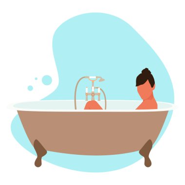 Kız banyo yapıyor. Tatilde. Rahat ol. Vektör çizimi. Poster, ilan, afiş, kartpostal.