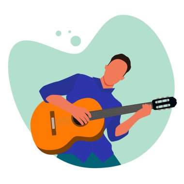 Gitarlı adam. Gitarlı bir adam. Gitarist. Vektör çizimi. Poster, ilan, afiş, kartpostal.
