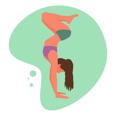 Yoga yapan genç ve modern bir kadın. Yoga zamanı. Vektör illüstrasyonu.