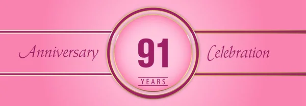 Years Anniversary Celebration Gold Pink Circle Frames Pink Background Premium — Stock vektor