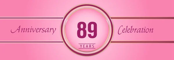 89周年庆祝与金粉圆框粉红背景 小册子 问候卡 生日快乐派对的高级设计 — 图库矢量图片