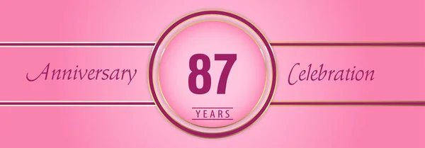 ピンクの背景に金とピンクの円のフレームで87年の記念日のお祝い パンフレット ポスター バナー 結婚式 お祝い事 挨拶カード 幸せな誕生日パーティーのためのプレミアムデザイン — ストックベクタ