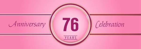 ピンクの背景に金とピンクの円のフレームで76年の記念日のお祝い パンフレット ポスター バナー 結婚式 お祝い事 挨拶カード 幸せな誕生日パーティーのためのプレミアムデザイン — ストックベクタ