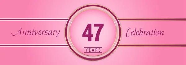 47周年庆祝与黄金和粉色圆框粉红背景 小册子 问候卡 生日快乐派对的高级设计 — 图库矢量图片