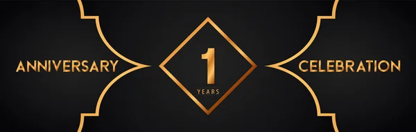 1St Years Anniversary Logotype Gold Line Art Deco Background Celebration — Stock Vector