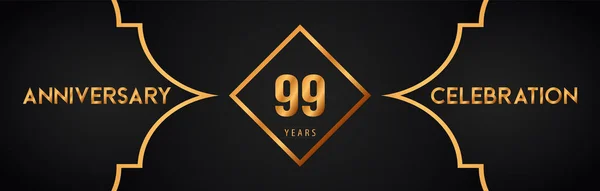 99Th Years Anniversary Logotype Gold Line Art Deco Background Celebration — Stock vektor