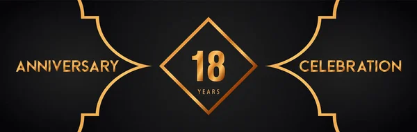 18Th Years Anniversary Logotype Gold Line Art Deco Background Celebration — Stock Vector