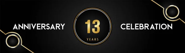 13周年庆祝标志类型与金银圆点缀线和框架的黑色背景 毕业典礼 生日派对 仪式的高级设计 — 图库矢量图片
