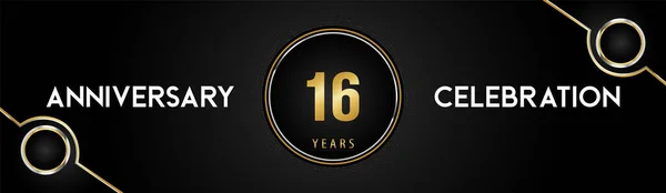 16周年庆祝标志类型与金银圆点缀线和框架黑色背景 毕业典礼 生日派对 仪式的高级设计 — 图库矢量图片
