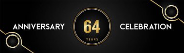 64. yıl dönümü kutlaması logosu. Siyah arka planda altın ve gümüş halka çizgileri ve çerçeveleri var. Düğünler için özel tasarım, tebrik kartları, mezuniyet, doğum günü partisi, tören.