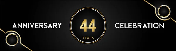 44周年庆祝标志类型与金银圆点缀线和框架的黑色背景 毕业典礼 生日派对 仪式的高级设计 — 图库矢量图片