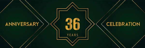36周年庆祝活动金牌数孤立在深绿色背景 小册子 横幅和仪式的高级设计 周年标志 — 图库矢量图片