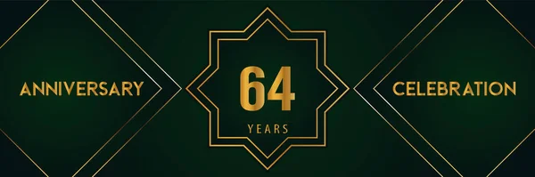 六十四周年的庆祝活动 金色的数字孤立在深绿色的背景 小册子 横幅和仪式的高级设计 周年标志 — 图库矢量图片