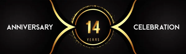 14周年庆祝会标志类型圆形闪光的黑色背景 生日派对 活动派对 毕业典礼 贺卡的精美设计 — 图库矢量图片