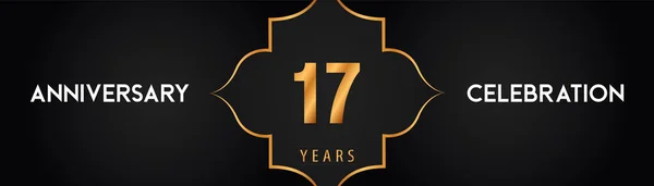 17周年标志与阿拉伯风格的金框黑色背景 庆祝活动 毕业典礼 生日派对和贺卡的高级设计 — 图库矢量图片