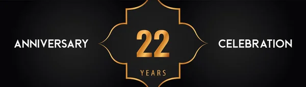 黒い背景にアラビアスタイルの金のフレームと22周年のロゴタイプ お祝い事 ポスター バナー 卒業式 結婚式 誕生日パーティー グリーティングカードのためのプレミアムデザイン — ストックベクタ