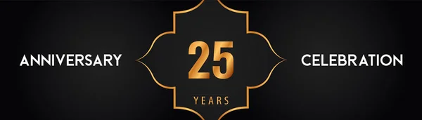 黒を背景にアラビアスタイルの金のフレームと25周年記念ロゴタイプ お祝い事 ポスター バナー 卒業式 結婚式 誕生日パーティー グリーティングカードのためのプレミアムデザイン — ストックベクタ