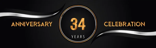 34Th Ouro Prata Aniversário Logotipo Vetor Design Premium Para Casamento — Vetor de Stock