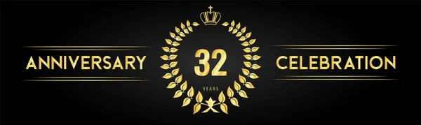 Years Anniversary Celebration Logo Laurel Wreath Royal Crown Isolated Black — Stock Vector