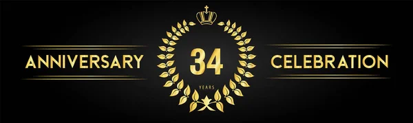 Years Anniversary Celebration Logo Laurel Wreath Royal Crown Isolated Black — ストックベクタ