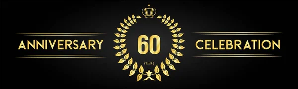 Years Anniversary Celebration Logo Laurel Wreath Royal Crown Isolated Black — Stock vektor