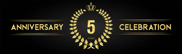 Years Anniversary Celebration Logo Laurel Wreath Royal Crown Isolated Black — ストックベクタ