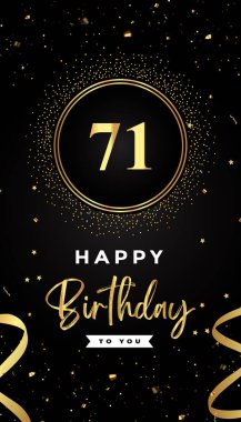 71. Doğum günü kutlamaları altın çember çerçeveler, kurdeleler, yıldızlar ve altın konfeti parıltılarıyla. Broşür, poster, broşür, broşür, tebrik kartı, doğum günü davetiyesi ve kutlama etkinlikleri için özel tasarım.. 