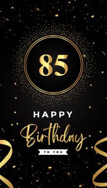 85. yaş günü kutlamaları altın çerçeveler, kurdeleler, yıldızlar ve altın konfeti parıltılarıyla. Broşür, poster, broşür, broşür, tebrik kartı, doğum günü davetiyesi ve kutlama etkinlikleri için özel tasarım.. 