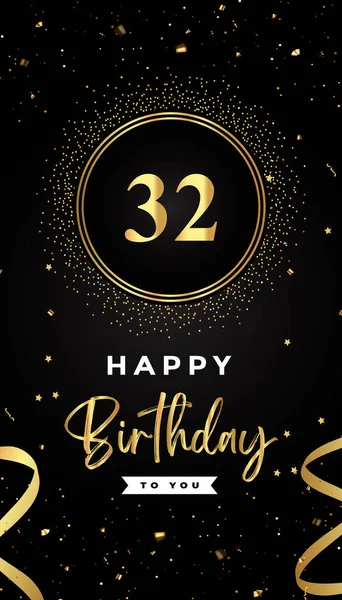 32Th Birthday Celebration Gold Circle Frames Ribbons Stars Gold Confetti — Image vectorielle