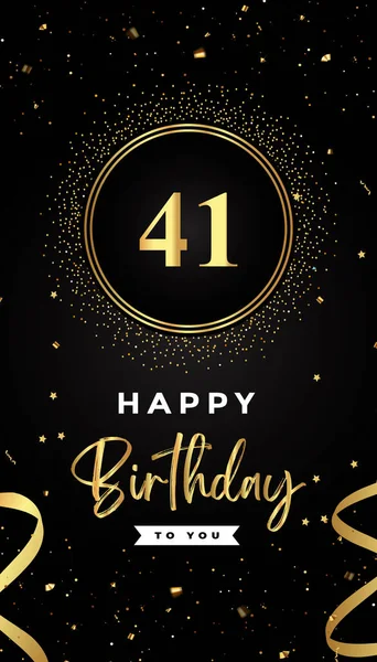 41Th Birthday Celebration Gold Circle Frames Ribbons Stars Gold Confetti —  Vetores de Stock