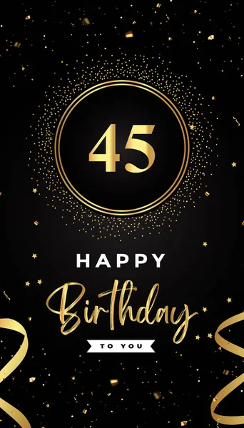 45Th Birthday Celebration Gold Circle Frames Ribbons Stars Gold Confetti —  Vetores de Stock