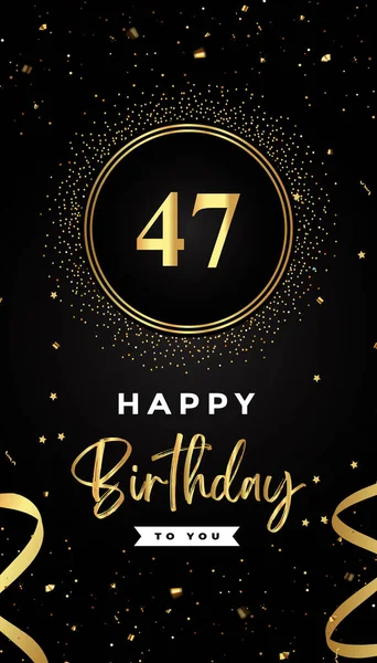 47Th Birthday Celebration Gold Circle Frames Ribbons Stars Gold Confetti —  Vetores de Stock
