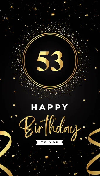 53Th Birthday Celebration Gold Circle Frames Ribbons Stars Gold Confetti —  Vetores de Stock