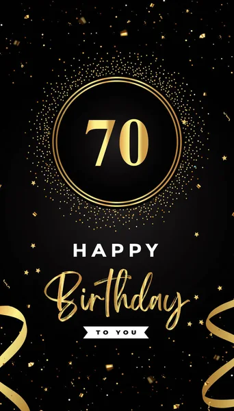70Th Birthday Celebration Gold Circle Frames Ribbons Stars Gold Confetti —  Vetores de Stock