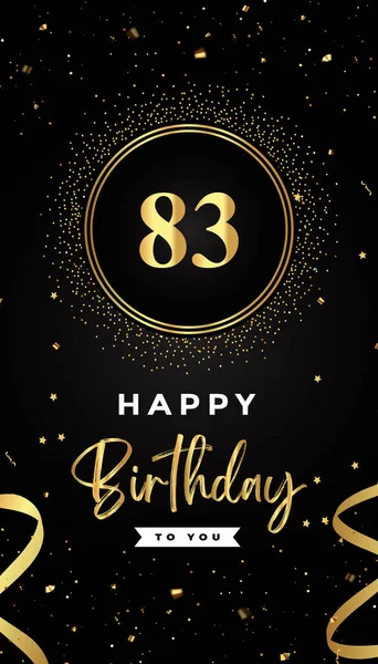 83Th Birthday Celebration Gold Circle Frames Ribbons Stars Gold Confetti —  Vetores de Stock
